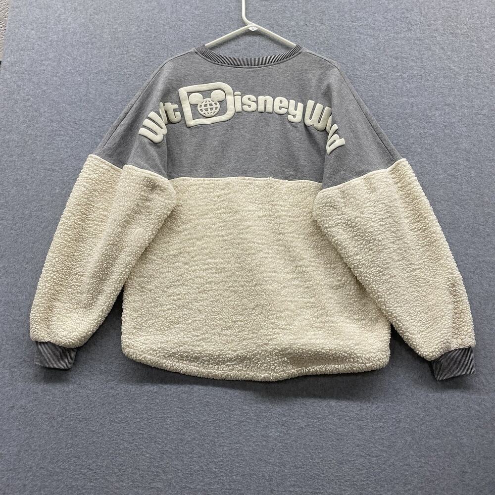 Disney Parks Walt Disney World Spirit Jersey Sherpa Fleece Pullover Gray Cream L